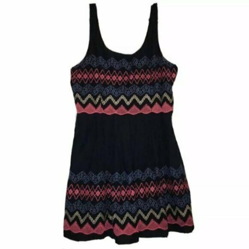 Want and Need Womens Dress Size XL Scoop Neck Navy Blue Embroidered Dress Casual